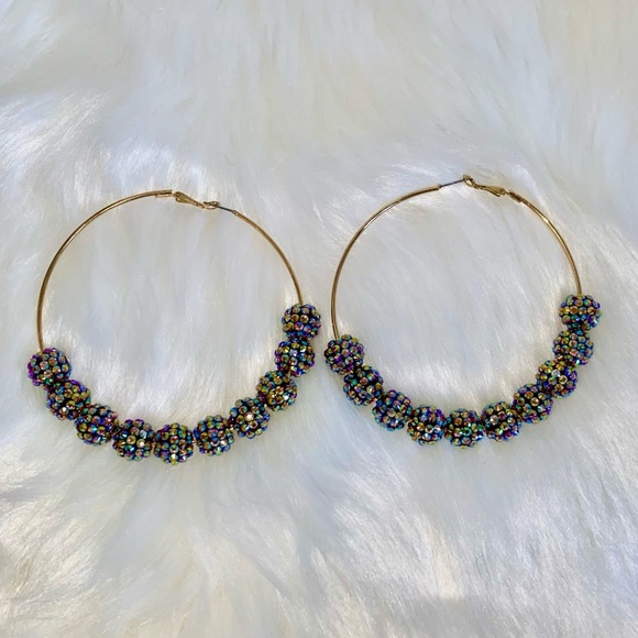 Shambala Oversize Beaded Hoops Earrings - Picture 1 of 5